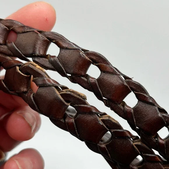 Haggar dark brown chain link vintage leather belt woven western unisex boho #8 - Picture 8 of 12